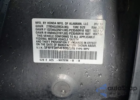 2014 Honda Pilot Ex-L z USA, uszkodzony, nr VIN 5FNYF3H54EB002376